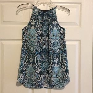Patterned faux halter sheer tank